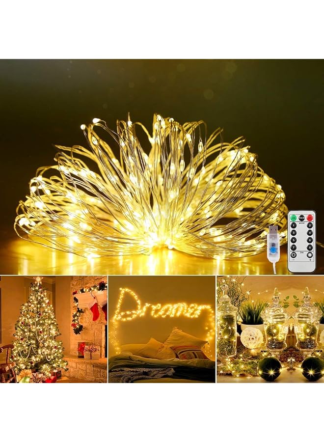 إيروريكس أضواء خيالية بطول 20 متراً و66 قدماً مع 8 أوضاع إضاءة وجهاز تحكم عن بعد تعمل بالطاقة عبر USB سلك نحاسي مقاوم للماء أضواء خيطية مرصعة بالنجوم لغرفة الحديقة حفل زفاف ديكور موسمي أبيض دافئ - Image 3