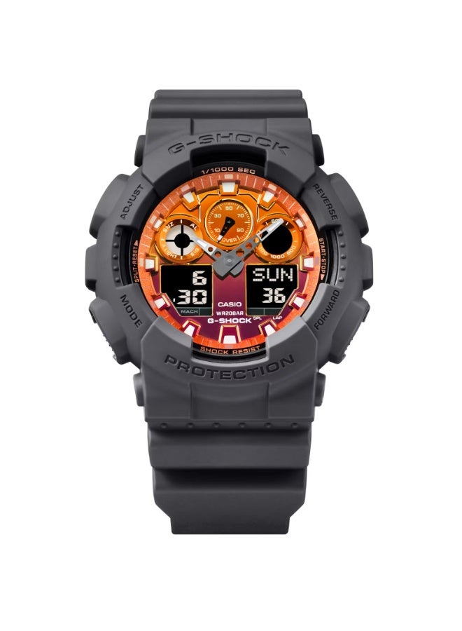 Casio G-SHOCK GA-100FL-8ADR, Analog Digital Watch, Shock Resistant, 200M Water Resistant, LED Light, World Time, 1/1000s Stopwatch, Countdown Timer, 5 Alarms - Image 2