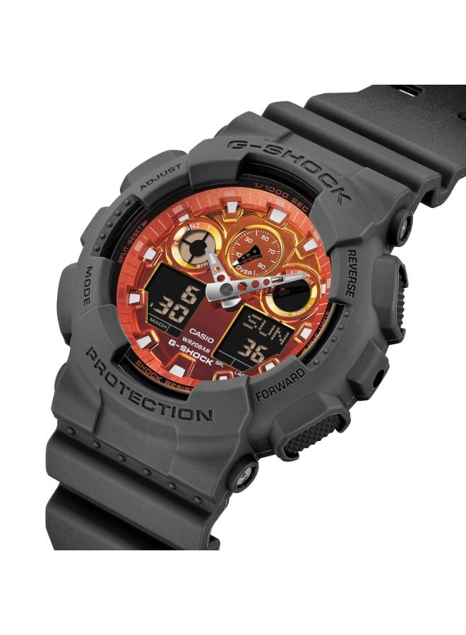 Casio G-SHOCK GA-100FL-8ADR, Analog Digital Watch, Shock Resistant, 200M Water Resistant, LED Light, World Time, 1/1000s Stopwatch, Countdown Timer, 5 Alarms - Image 4