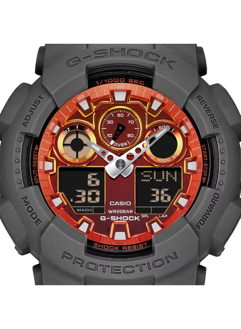 Casio G-SHOCK GA-100FL-8ADR, Analog Digital Watch, Shock Resistant, 200M Water Resistant, LED Light, World Time, 1/1000s Stopwatch, Countdown Timer, 5 Alarms - Image 3