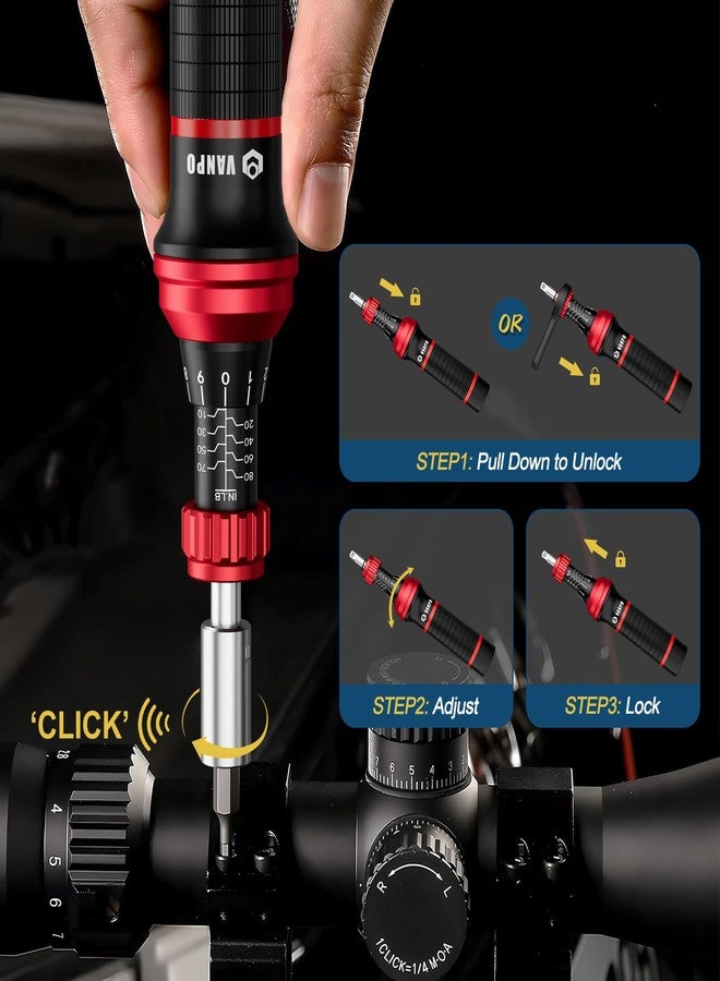 VANPO 1/4" Torque Screwdriver Set, 64 Pieces 10-80 in-lb Inch Pound Torque Wrench Screwdriver Kit with T-Bar & S2 Bits - Precision Tool for Optics, Electronics, Smart Locks & DIY Repair - Image 4