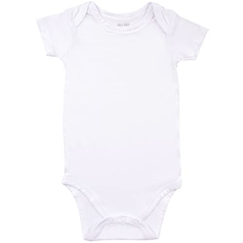 GUISBY White Bodysuits Newborn, Baby Boy One Piece Short Sleeve Bodysuit 0-3 Months - Image 1