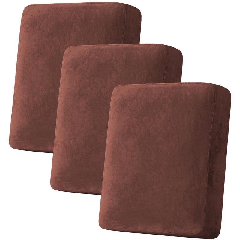 H.VERSAILTEX HVERSAILTEX Velvet Stretch Couch Cushion Cover Plush Cushion Slipcover for Chair Loveseat Sofa Cushion Furniture Protector Seat Cushion Sofa Cover 3 Piece Sofa Cushion Covers Burnt Brick - Image 2