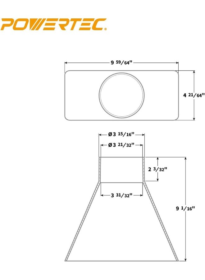 POWERTEC 70151 Dust Hood Rectangular Shape, Funneled 4-Inch Fitting By 10-Inch Wide Attachment for Dust Collection - Image 5