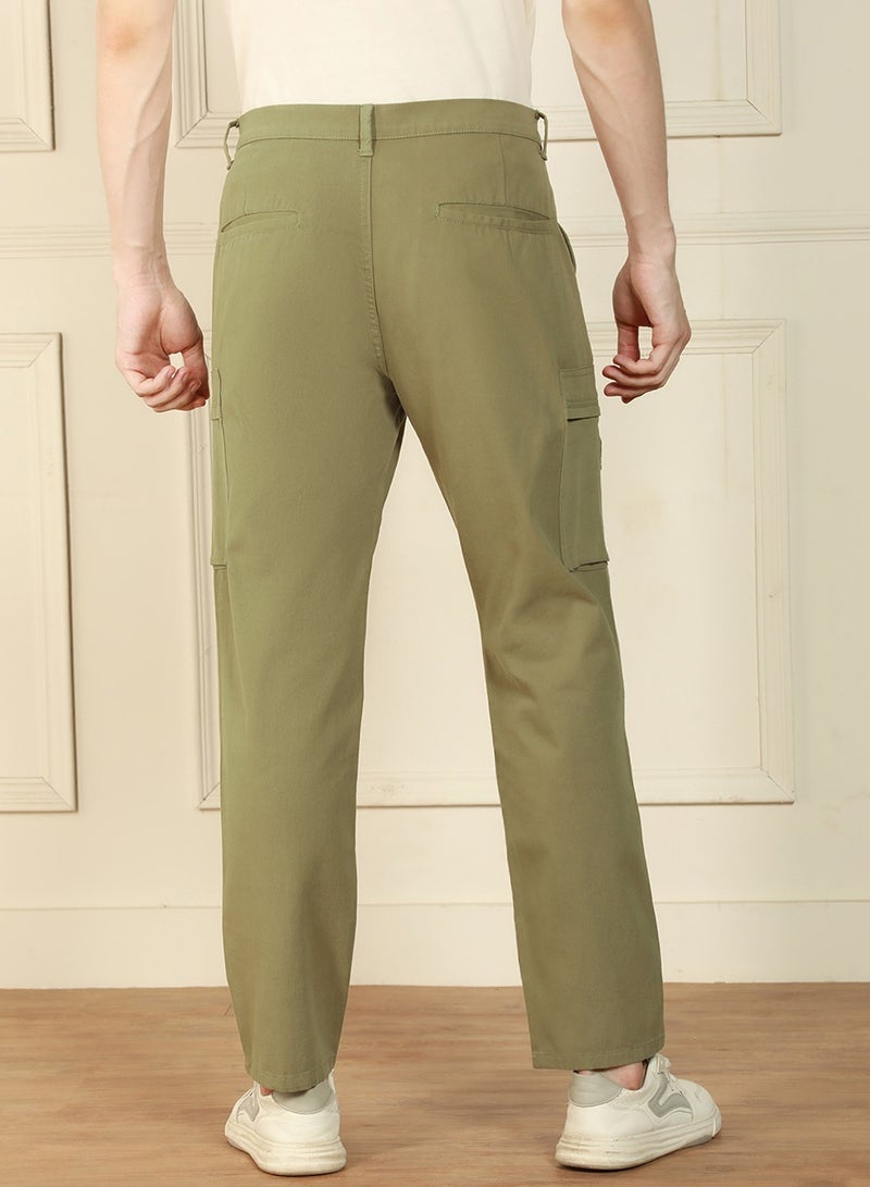 Dennis Lingo Straight Fit Light Olive Men's Cotton Lycra Solid Cargo Trouser, Mid Rise, Full Length, Casual  - Image 5