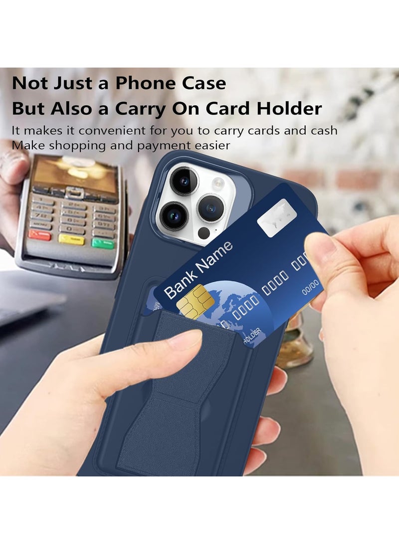 Mlbose Leather Card Holder Case Compatible with iPhone 14 Pro Max 6.7 inch, Shockproof Leather Back Card Storage Plus Phone Stand (Navy Blue) - Image 5