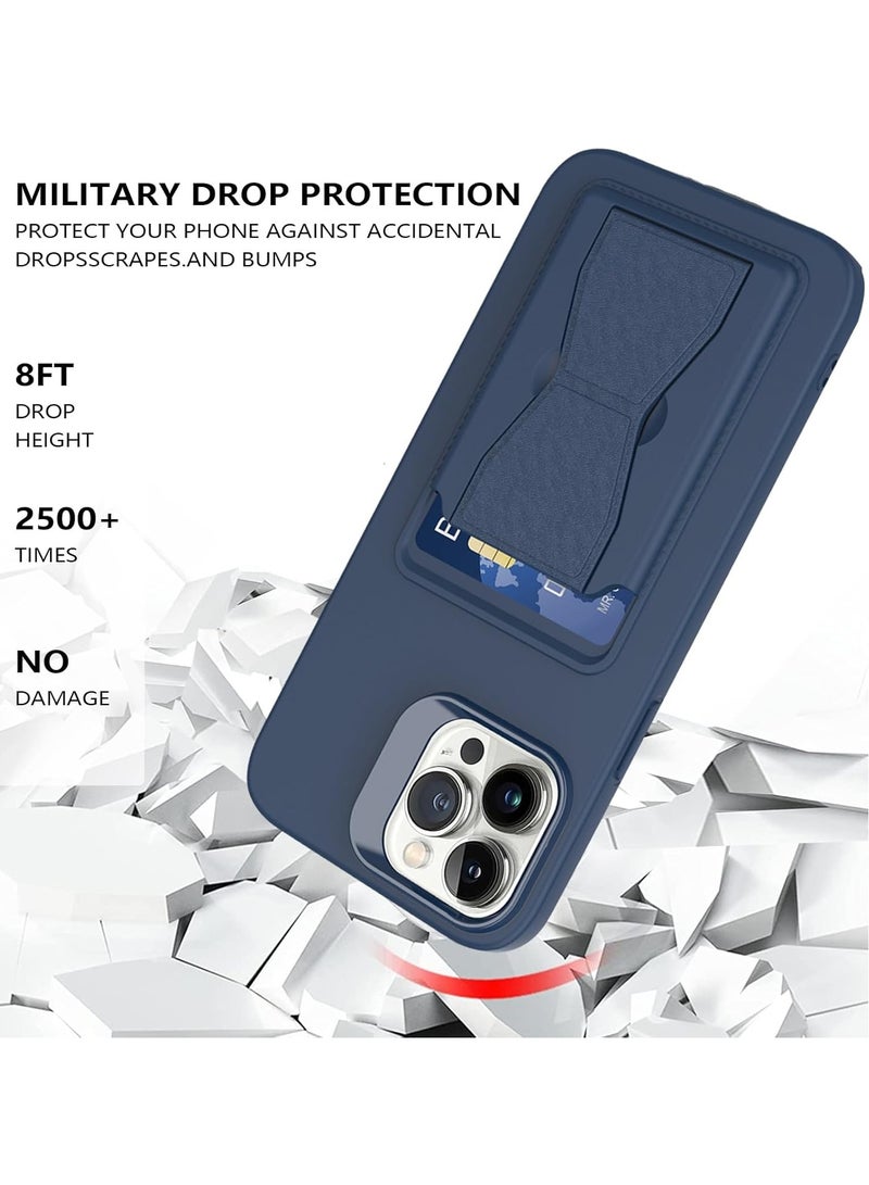 Mlbose Leather Card Holder Case Compatible with iPhone 14 Pro Max 6.7 inch, Shockproof Leather Back Card Storage Plus Phone Stand (Navy Blue) - Image 3