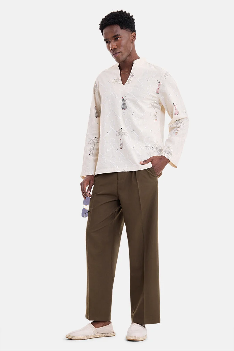 سنيتش Brown Solid Relaxed Trousers