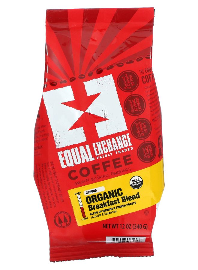 Equal Exchange Organic Coffee Breakfast Blend Ground Medium & French Roasts 12 oz (340 g)