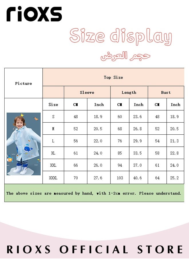 RIOXS - Kids Boys Girls Toddler Raincoat With School Bag Cover Long Cartoon Rainwear Rain Ponchos With Hoods Rain Jacket Cape Reusable For Outdoor Climbing Cycling Hiking Camping - Image 1