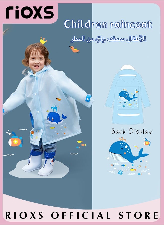RIOXS - Kids Boys Girls Toddler Raincoat With School Bag Cover Long Cartoon Rainwear Rain Ponchos With Hoods Rain Jacket Cape Reusable For Outdoor Climbing Cycling Hiking Camping - Image 1