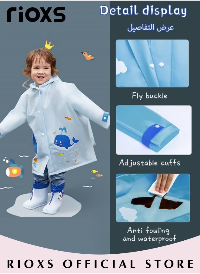 RIOXS - Kids Boys Girls Toddler Raincoat With School Bag Cover Long Cartoon Rainwear Rain Ponchos With Hoods Rain Jacket Cape Reusable For Outdoor Climbing Cycling Hiking Camping - Image 1