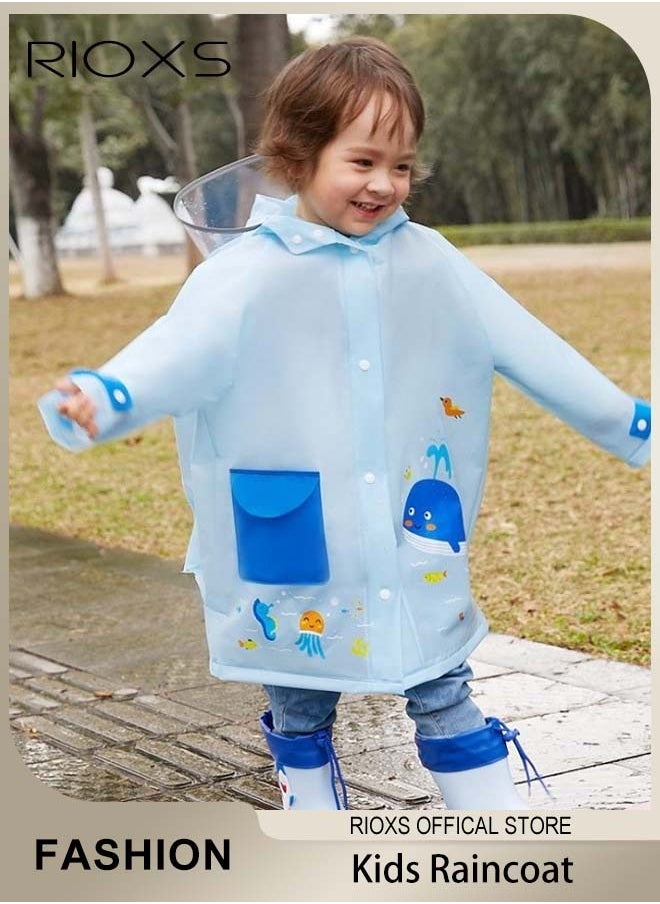 RIOXS - Kids Boys Girls Toddler Raincoat With School Bag Cover Long Cartoon Rainwear Rain Ponchos With Hoods Rain Jacket Cape Reusable For Outdoor Climbing Cycling Hiking Camping - Image 1