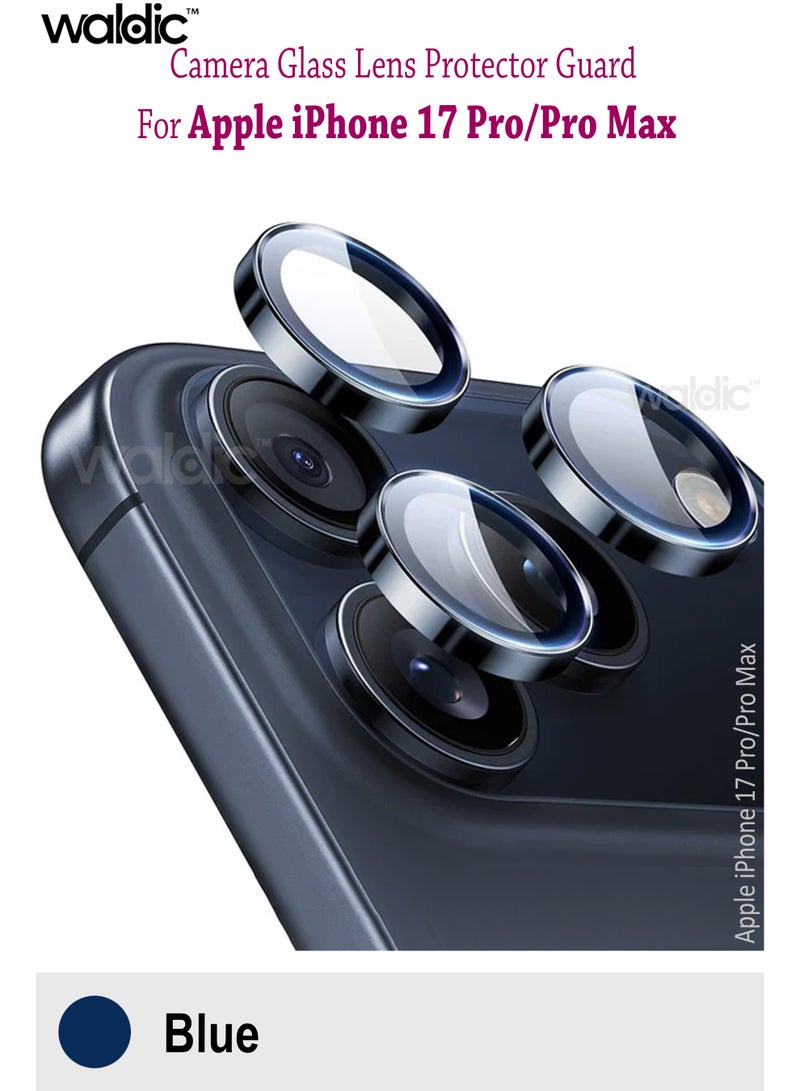 Waldic Apple iPhone 17 Pro/Pro Max Camera Lens Protector, Scratch-Resistant HD Clarity Ultra-Thin 9H Tempered Glass with Aluminium Edging, Individual Metal Lens Cover - Blue - Image 1