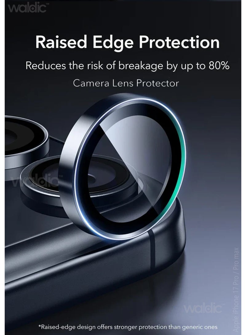 Waldic Apple iPhone 17 Pro/Pro Max Camera Lens Protector, Scratch-Resistant HD Clarity Ultra-Thin 9H Tempered Glass with Aluminium Edging, Individual Metal Lens Cover - Blue - Image 3
