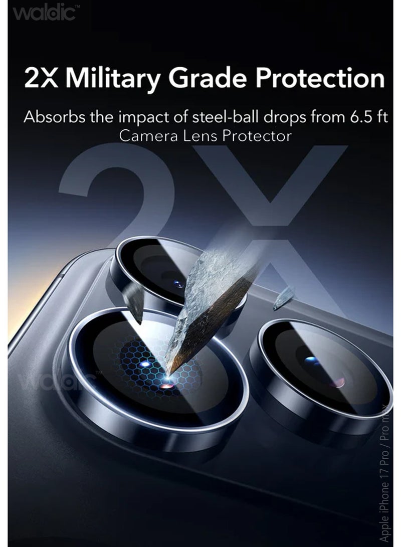 Waldic Apple iPhone 17 Pro/Pro Max Camera Lens Protector, Scratch-Resistant HD Clarity Ultra-Thin 9H Tempered Glass with Aluminium Edging, Individual Metal Lens Cover - Blue - Image 4