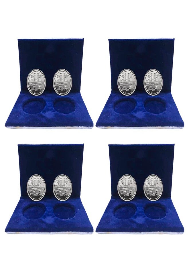 Nine10 German Silver/Silver Plated Coins of Kaba Macca Madina Allah Islamic 10 Grams with Velvet Gift case for Ramazaan/Ramadaan Eid Mubarak Gift for Friends and Relatives.(Pack of 4 Pair)