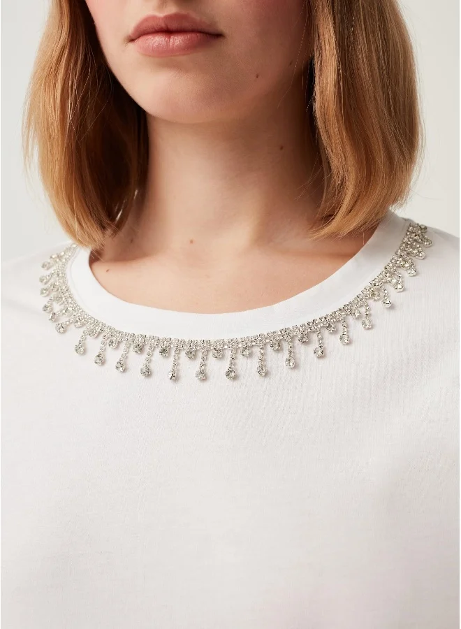 او في اس Ovs T-Shirt With Diamanté Design And Round Neck