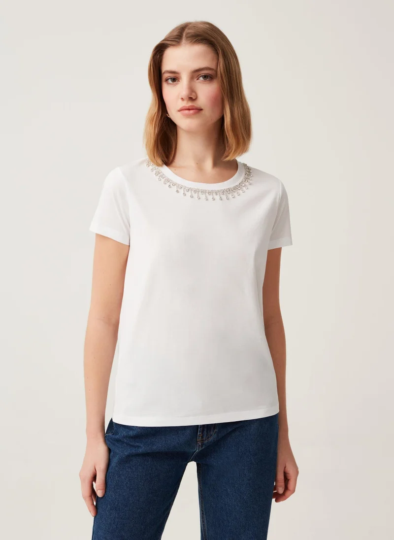 او في اس Ovs T-Shirt With Diamanté Design And Round Neck