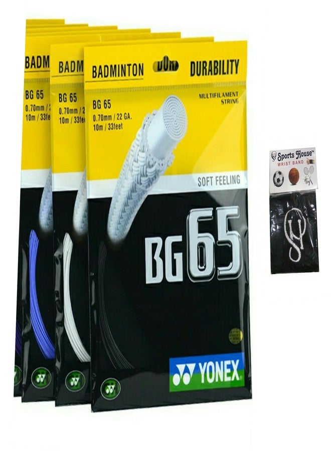 Yonex BG 65 Badminton Strings, 0.70mm (Pack of 3) - (Available in 3 Different Color) with SportsHouse Cotton Wrist Band - Image 1
