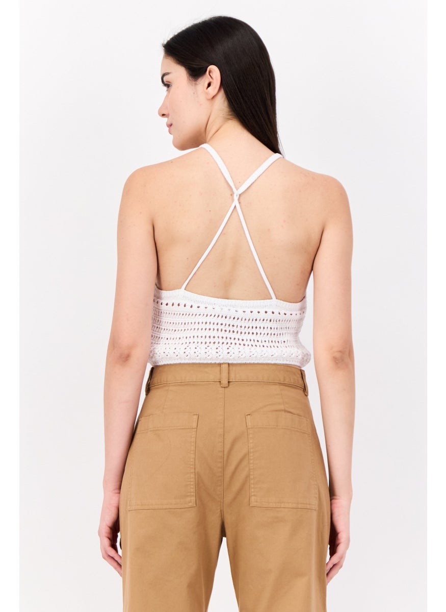 Don't Call Me Jennyfer - Women Halter Neck Sleeveless Eyelet Tank Top, White - Image 1