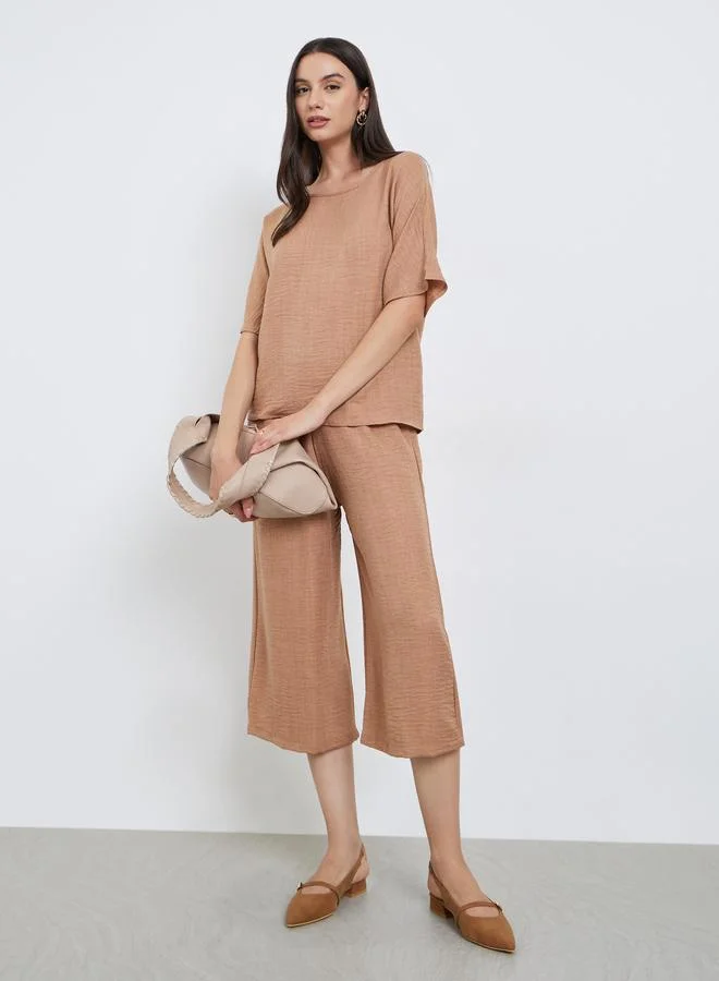 Take Two Take Two Brown Short Sleeve Top and 3/4 Length Pants Co-Ords