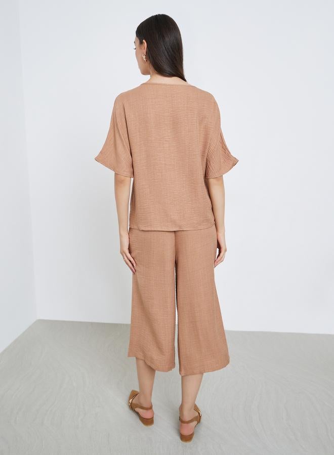 Take Two Brown Short Sleeve Top and 3/4 Length Pants Co-Ords - Image 5