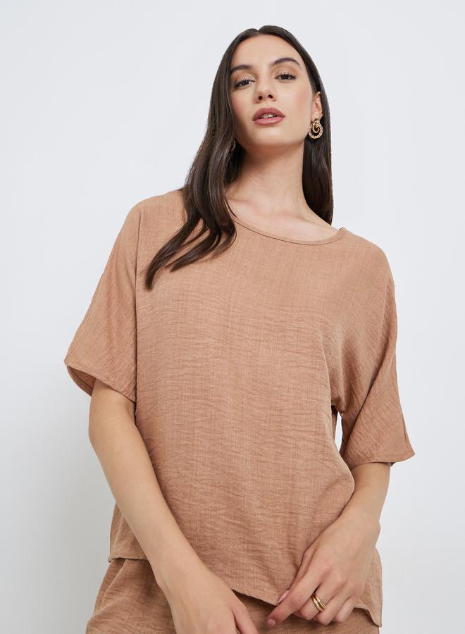Take Two Brown Short Sleeve Top and 3/4 Length Pants Co-Ords - Image 2