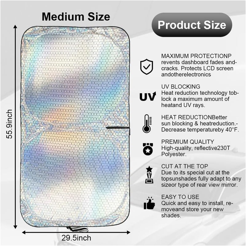 TERRIFI Foldable Iridescent Car Windshield Sun Shade - 55.9" x 29.5" Holographic Sun Visor UV Protector Car Front Window Sunshade, Reflective Heat Shield Cover Keeps Vehicle Interior Cool - Image 2