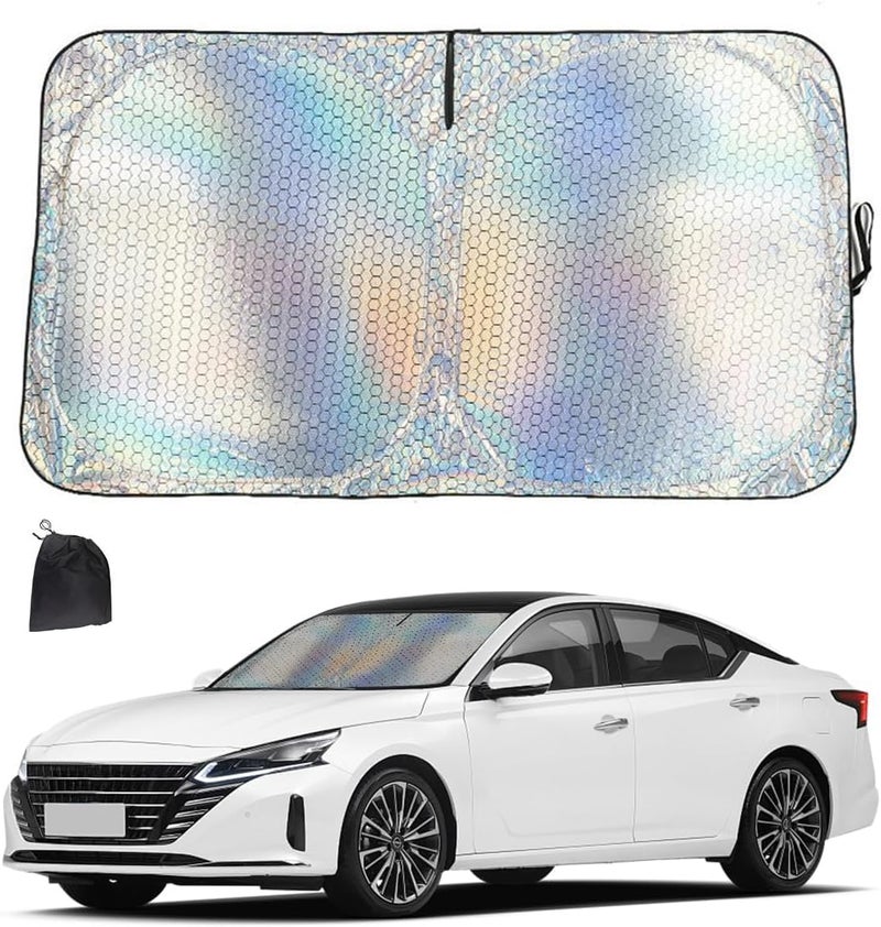 TERRIFI Foldable Iridescent Car Windshield Sun Shade - 55.9" x 29.5" Holographic Sun Visor UV Protector Car Front Window Sunshade, Reflective Heat Shield Cover Keeps Vehicle Interior Cool - Image 1