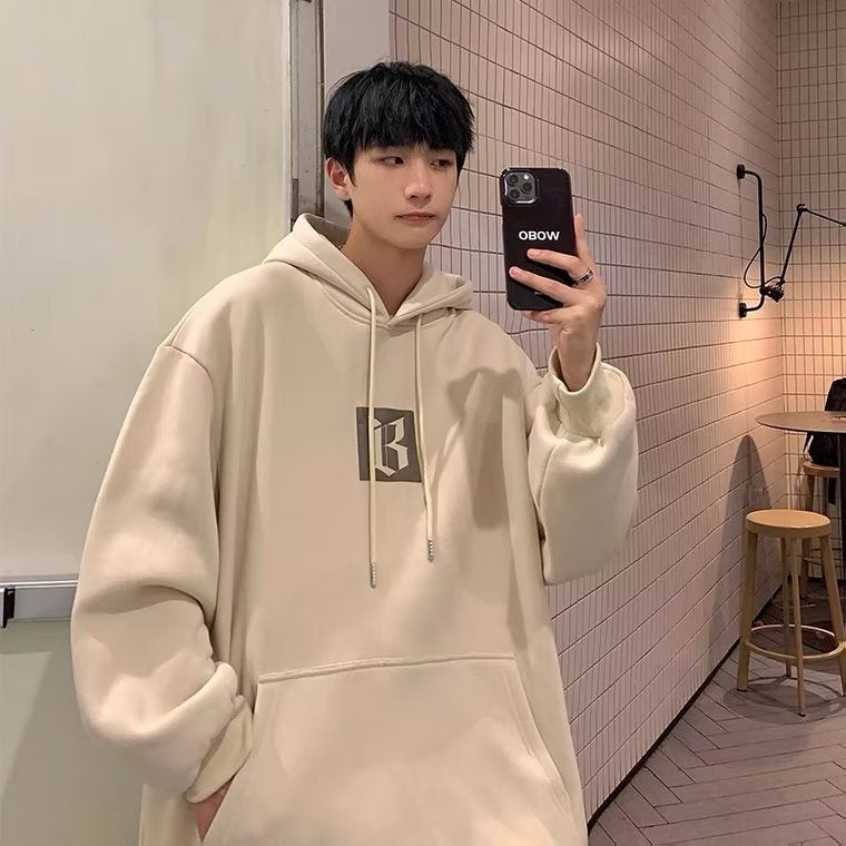 2024 Fall Winter Abstract Print Mens Hoodie Sweatshirt Apricot - Image 1