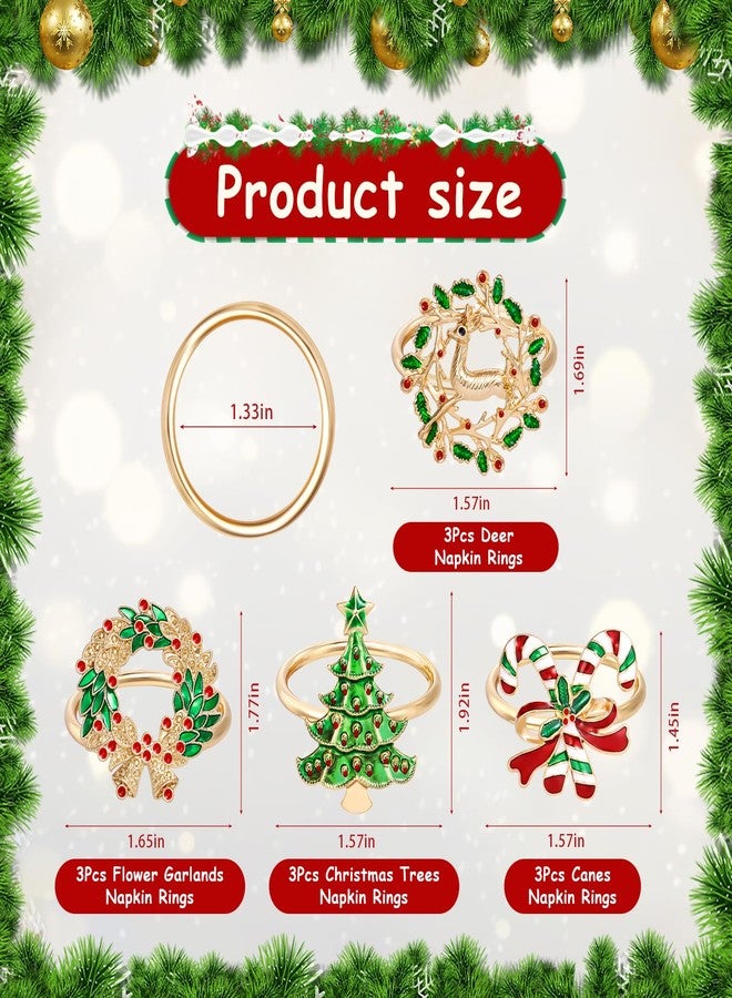 KBDHYY Christmas Napkin Rings Set of 12 - Tree, Elk, Garland, Cane Gold Holder - Xmas Metal Round Serviette Buckle for Party Favors, Thanksgiving Table Dinner Decor - Image 2