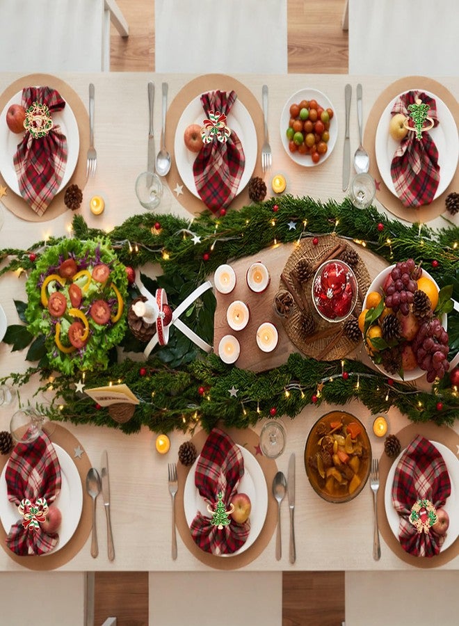 KBDHYY Christmas Napkin Rings Set of 12 - Tree, Elk, Garland, Cane Gold Holder - Xmas Metal Round Serviette Buckle for Party Favors, Thanksgiving Table Dinner Decor - Image 5