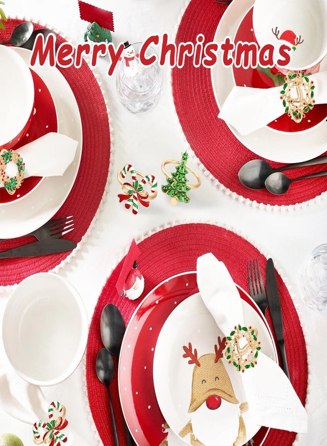 KBDHYY Christmas Napkin Rings Set of 12 - Tree, Elk, Garland, Cane Gold Holder - Xmas Metal Round Serviette Buckle for Party Favors, Thanksgiving Table Dinner Decor - Image 4