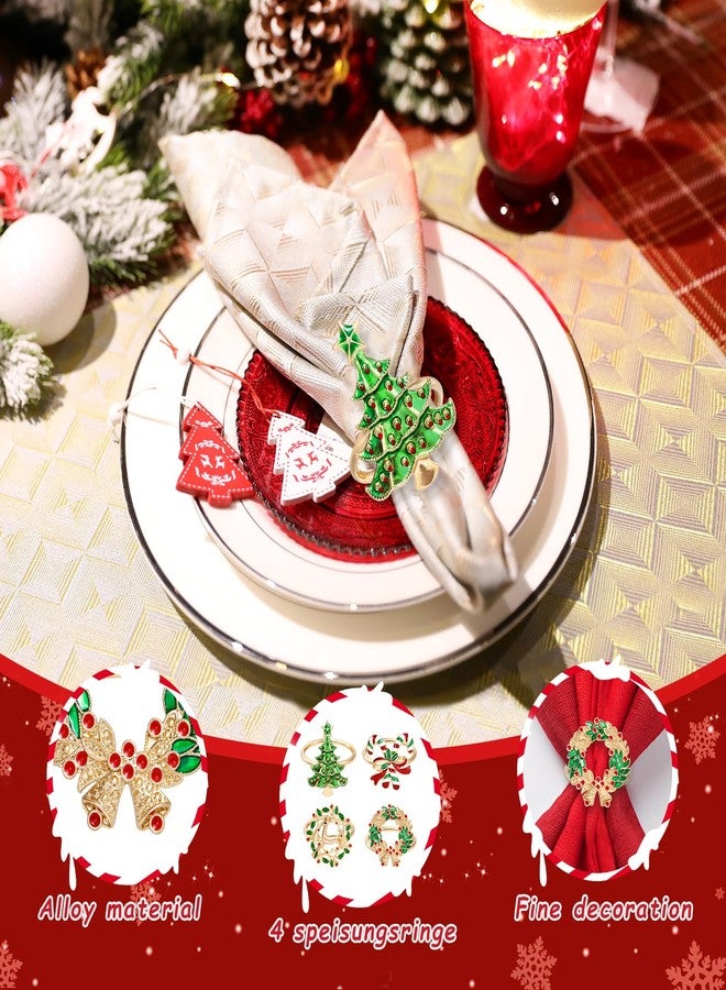 KBDHYY Christmas Napkin Rings Set of 12 - Tree, Elk, Garland, Cane Gold Holder - Xmas Metal Round Serviette Buckle for Party Favors, Thanksgiving Table Dinner Decor - Image 3