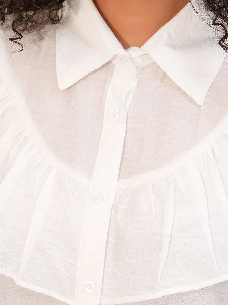 Big Dart White BDART Long Relaxed Shirt With Frill Detail for Women | Best Price UAE
