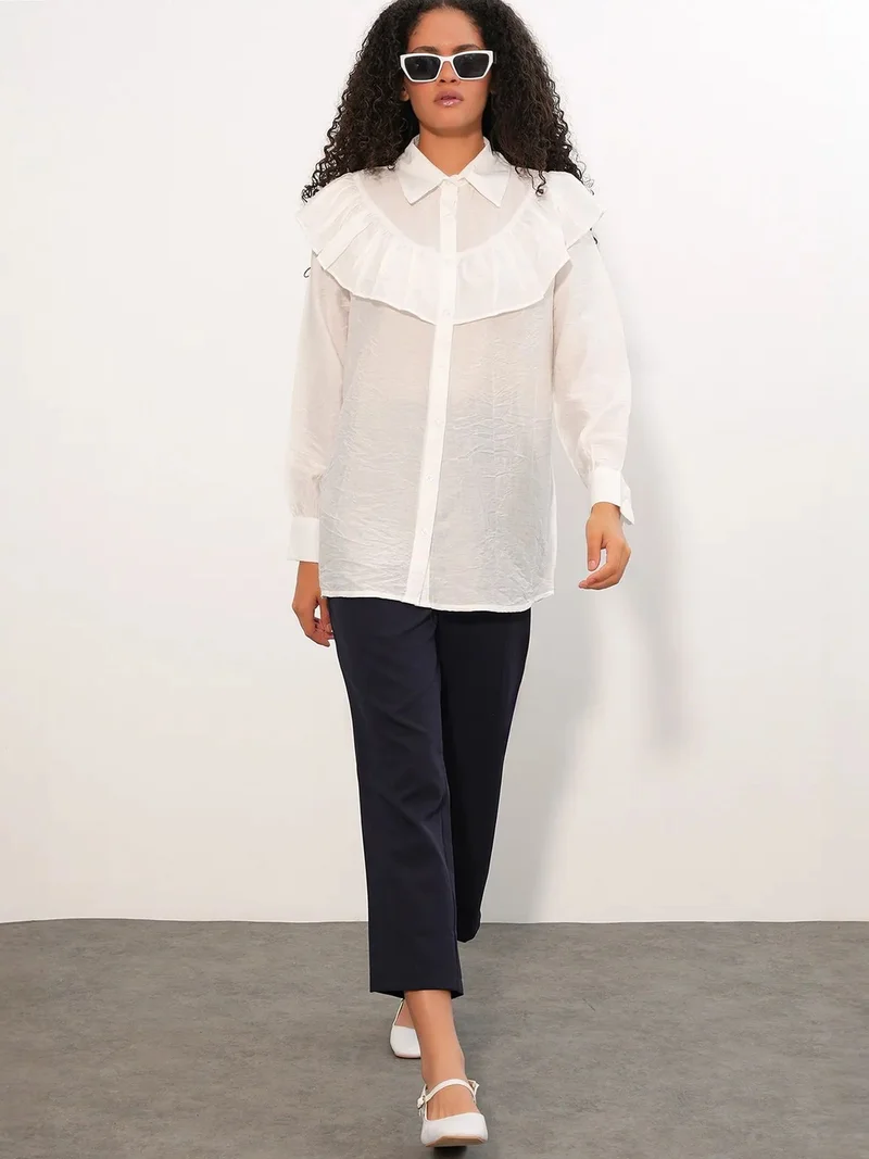 BIG DART BDART Long Relaxed Shirt With Frill Detail