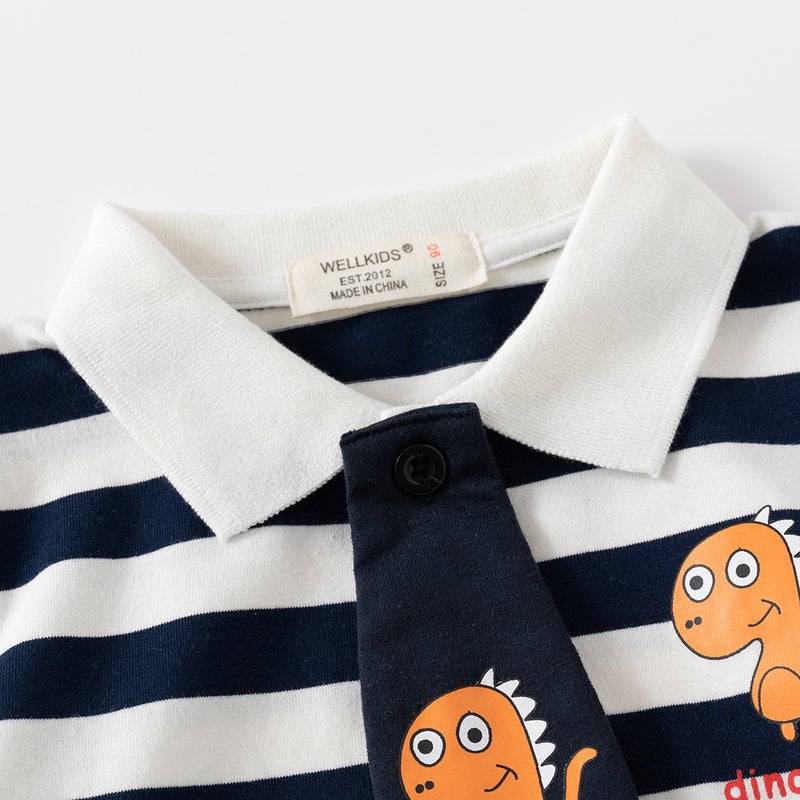 2024 Summer Korean Style Kidsren'S Short-Sleeved T-Shirt Baby Boy Stripesd Lapel Polo Shirt Kidsren'S Tie Half-Sleeved Top - Image 4