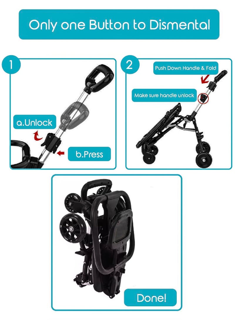 دي بلو عربة أطفال خفيفة الوزن ومضغوطة للسفر في المطار مع مقابض ومسند ظهر قابلين للتعديل، قابلة للطي بيد واحدة، سهلة التخزين في الطائرة أو صندوق السيارة، مناسبة للتسوق والمشي. عربة جيب للأطفال الصغار - Image 4
