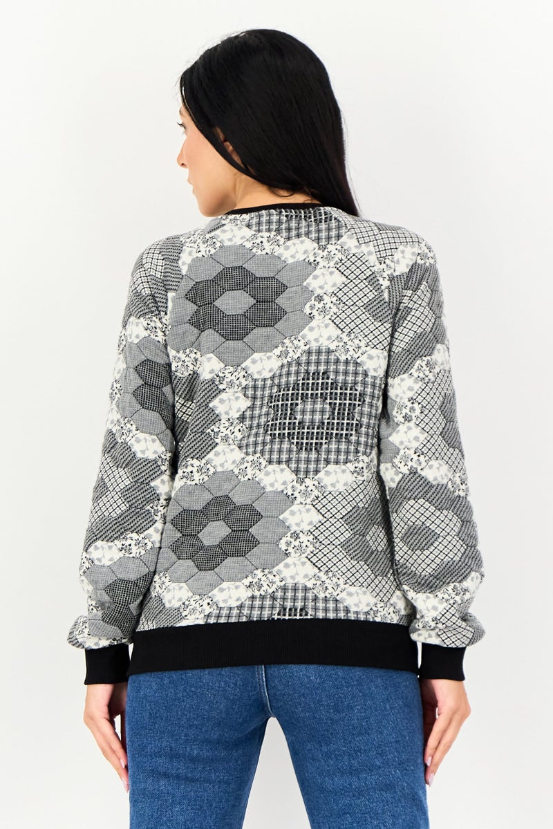 promod Women Ribbed Neck Allover Print Sweater, Multicolor - Image 4