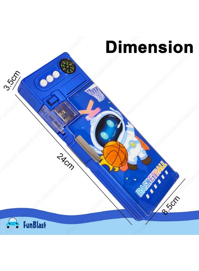 FunBlast Magnetic Pencil Case with Sharpener & Compass - Space Pencil Box, Geometry Box for Students, Pen & Pencil Case, Stationary Organizer Box for Kids, Birthday Return Gift for Kids (Blue) - Image 3