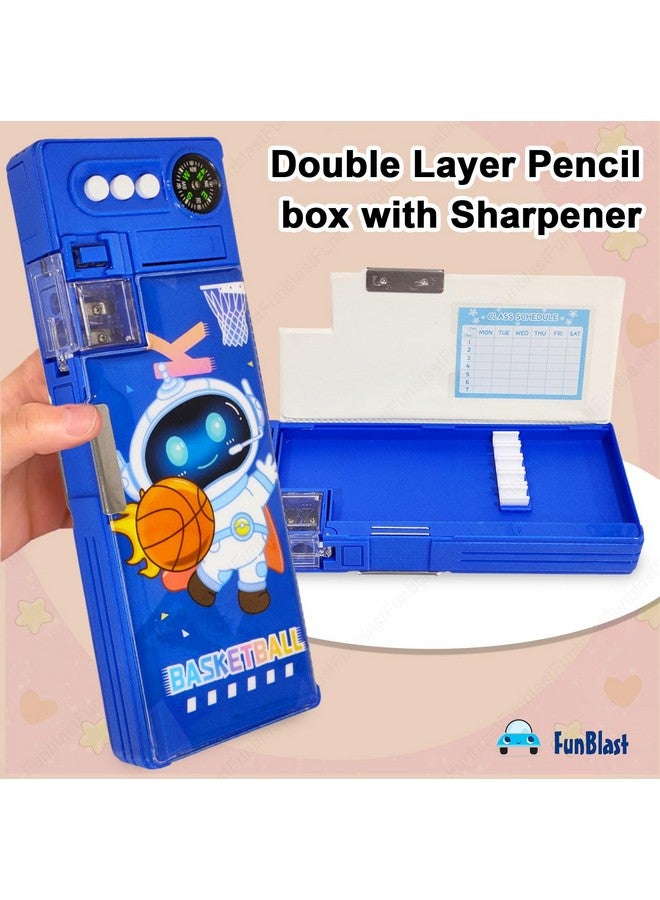 FunBlast Magnetic Pencil Case with Sharpener & Compass - Space Pencil Box, Geometry Box for Students, Pen & Pencil Case, Stationary Organizer Box for Kids, Birthday Return Gift for Kids (Blue) - Image 2