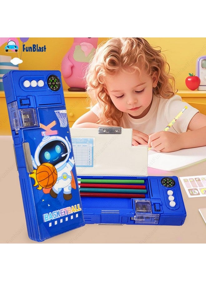 FunBlast Magnetic Pencil Case with Sharpener & Compass - Space Pencil Box, Geometry Box for Students, Pen & Pencil Case, Stationary Organizer Box for Kids, Birthday Return Gift for Kids (Blue) - Image 4