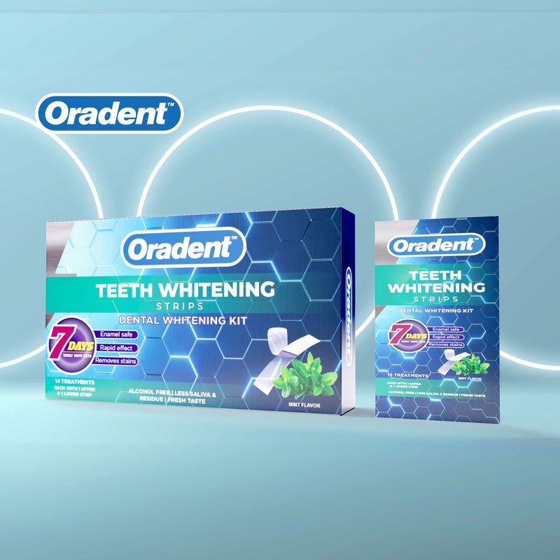 Oradent Teeth Whitening Strips Mint Flavor – Rapid Action Dental Whitening Kit, Alcohol Free -14 Easy-Use Strips