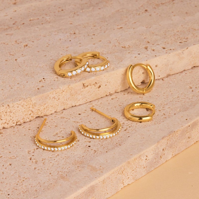 Inerney Gold Huggie Hoop Earrings Set for Women, Dainty 14K Plated Small Open Double Hoops Stacks Hypoallergenic Jewelry for Multiple Piercings, Trendy Mini Cartilage Earring Gift for Sensitive Ears - Image 5