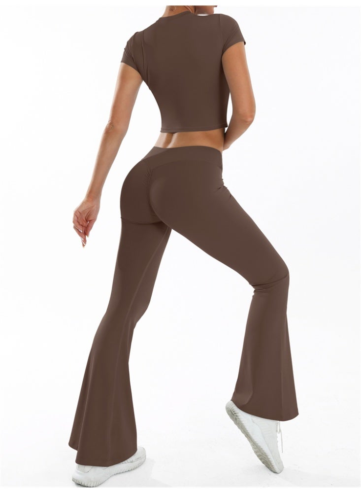 general 2 Pieces Yoga Set Gym Sportswear Workout Clothes Sport Flared Leggings Short Sleeve Tracksuits - Image 5