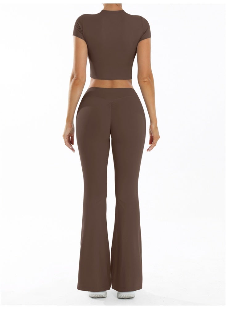 general 2 Pieces Yoga Set Gym Sportswear Workout Clothes Sport Flared Leggings Short Sleeve Tracksuits - Image 4