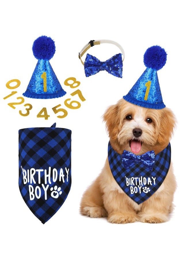 Generic Dog Birthday Party Supplies Birthday Boy Girl Cake Bandana Triangle Scarf Party Hat Dog Bow Tie Collar with Numbers for Large Medium Small Dog Puppy 1st Birthday(Elegant Style,Medium)  - Image 1