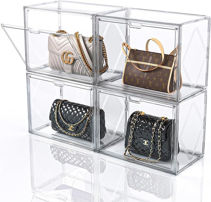 BLURISM BLURISM Clear Handbag Storage Organizers for Closet Plastic Acrylic Handbag Purse Shoes Toy Display Case Anti Dust Luxury Stackable Bag Container Box with Magnetic Door for Pocketbook Set of 4  - Image 1