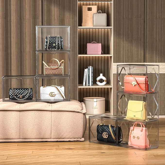 BLURISM BLURISM Clear Handbag Storage Organizers for Closet Plastic Acrylic Handbag Purse Shoes Toy Display Case Anti Dust Luxury Stackable Bag Container Box with Magnetic Door for Pocketbook Set of 4  - Image 2